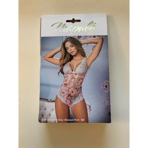 NIB! Mapale Women's Sz S/M Mid Day Garden Teddy Shoreline Lace Floral Bodysuit